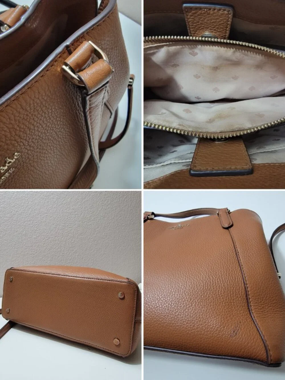 Kate Spade Eva Brown Pebbled Leather Satchel Crossbody Bag Two-Way Tote Purse